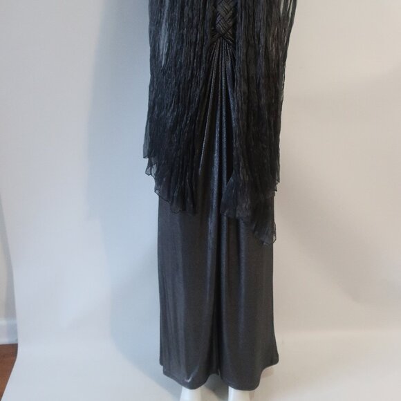 Women Tadashi Collection Gunmetal Shimmer Ruched V-Neck Sleeveless Gown Dress L - Picture 9 of 16